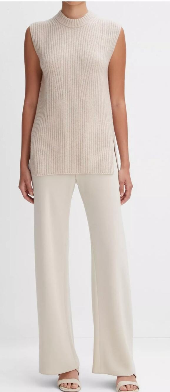 6048)Vince Woman Cream Wool Cashmere Ribbed Sleeveless Sweater Vest XS